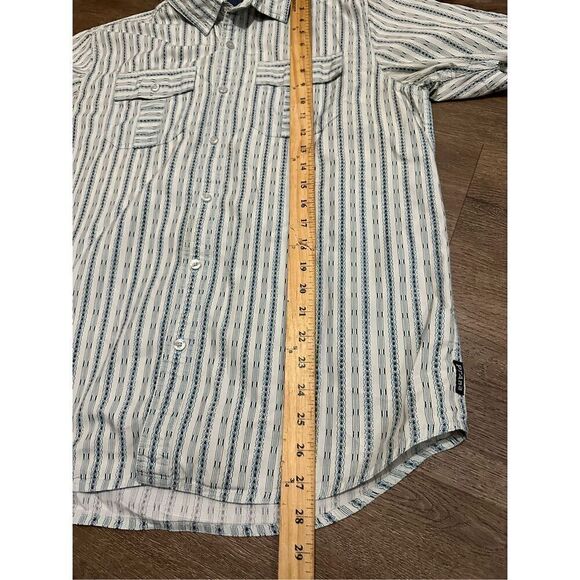 Prana Mens Striped Geometric Button Up Shirt Chest Pockets Organic Cotton Sz M - Picture 9 of 9